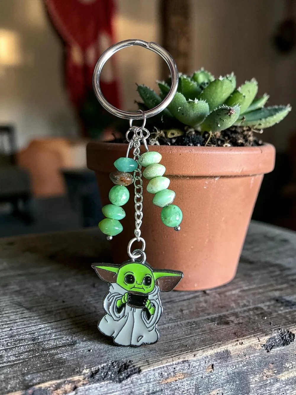 Styleandstone Grogu Green Jadeite Bead Keychain ​